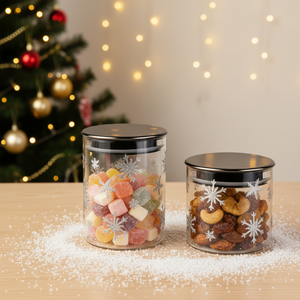 Set <span class=keywords><strong>di</strong></span> <span class=keywords><strong>Barattoli</strong></span> <span class=keywords><strong>in</strong></span> <span class=keywords><strong>Vetro</strong></span> Borosilicato con Coperchio Ermetico, Motivo a Quadri Rosso e Nero con Fiocchi <span class=keywords><strong>di</strong></span> Neve, per Natale - Product Image 1