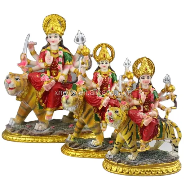 Toptan reçine hinduizm tanrı ve tanrıça heykelleri Maa Durga kaplan