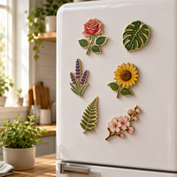 Aimant de réfrigérateur personnalisé en émail, forme fleur/plante, émail dur, métal plaqué or, souvenir