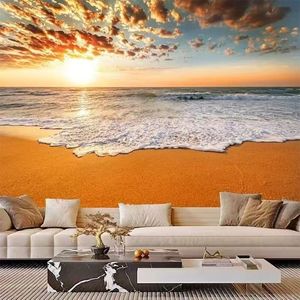Murale murale de scène de plage relaxante, taille personnalisée pour hôtel et maison, sans coutures visibles - Product Image 1