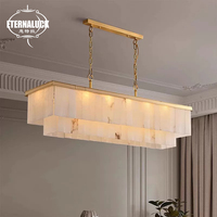 Nouvelle Suspension LED Rectangulaire en Marbre Alabaste Glace Calcite pour Hall d'Hôtel et Salon