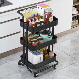 <b>Storage</b> <b>Cart</b> 3 Tier Wheeled Mobile Kitchen Trolley Rectangle Easy Cleaning Food Container Standing Type Living Room - Product Image 2