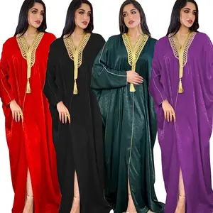 디자인 여름 터키 아랍 두바이 레트로 럭셔리 프랑스 벨벳 이슬람 Abaya 여성 의류 플러스 사이즈 가운 긴 전통 드레스