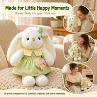 Peluche Lapin avec Robe Menthe et Sac Cœur, Animal en Peluche Doux Crème, Cadeau Lapin en Peluche