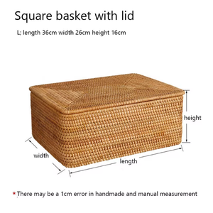 Tự Nhiên Mây Giỏ Thủ Công Hình Chữ Nhật Lưu Trữ Giỏ Công Suất Lớn Handmade Lưu Trữ Giỏ - Product Image 4