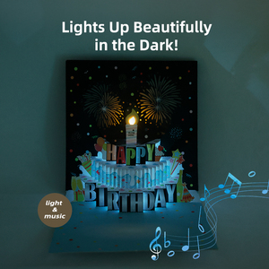 Kartu Ulang Tahun musikal 3D DENGAN Laser-Cut desain Pop-Up fitur tiup cetak Offset bahan kertas - Product Image 4