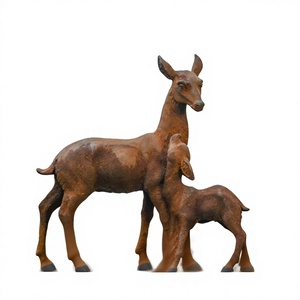 Life Size Rusty Doe Deer With Baby Fawn Statue Garden Supplies Ground Mount <b>Hand</b> <b>Casted</b> Metal Reindeer Sculpture Low Moq - Product Image 1