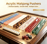 Ensemble 2-en-1 : Poussoir de tuiles de Mahjong américain et règle magnétique en acrylique transparent, motif marbre vert émeraude, accents en laiton, résistant à l'eau