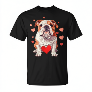 Idée cadeau pour la Saint-Valentin : T-shirt pour chien bouledogue anglais avec motif cœur pour les amoureux des animaux, vêtements promotionnels - Product Image 2