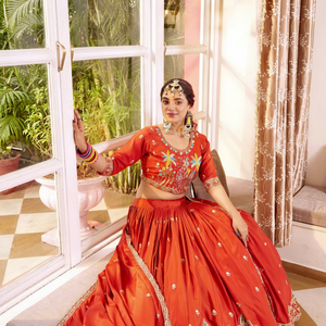 <b>Red</b> Embroidered <b>Lehenga</b> Choli Set Women Traditionals Ethnic Wear <b>Wedding</b> India Pakistan Style Floor-Length Loose Fit - Product Image 4