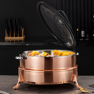 Juego de buffet de plato de frotamiento de lujo para Hotel comercial de acero inoxidable 304 de oro rosa, calentador de alimentos eléctrico con tapa de vidrio - Product Image 3