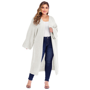 Venta al por mayor de otoño e invierno de gran tamaño de las mujeres sueltas de <span class=keywords><strong>manga</strong></span> murciélago de punto cárdigan abrigo largo - Product Image 3