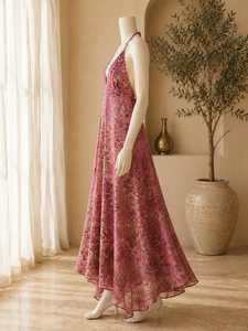 Women's Floral V-neck Floor-Length Chiffon Woven <b>Boho</b> Beach Flowy <b>Summer</b> Resort Vacation Holiday Celebration Natural Waist <b>Dress</b> - Product Image 5