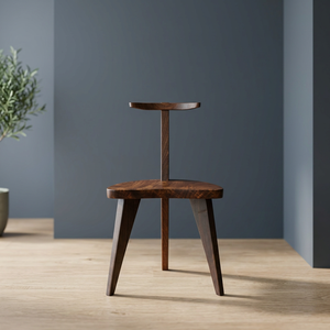 Premium Solid Teak Wood Accent <b>Chair</b> 3 <b>Legged</b> Triangular Seat <b>Chair</b> with Pyramid Backrest - Product Image 2