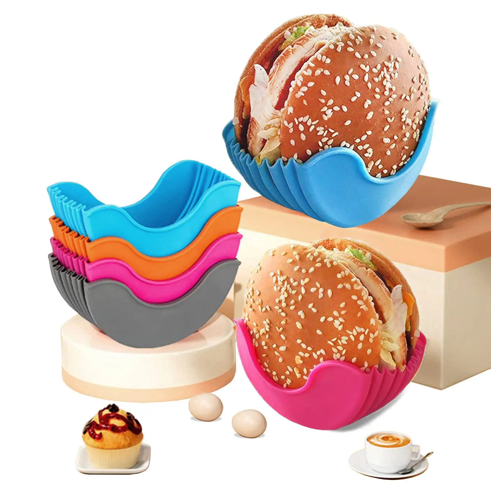 Molde ajustable para hamburguesas, soportes de estante cubiertos de silicona, soportes para hamburguesas, Clip de hamburguesa de silicona retráctil lavable reutilizable