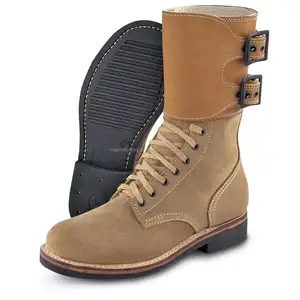 Venta al por mayor de alta calidad 100% de cuero genuino impermeable negro marrón WW2 botas con hebilla americana