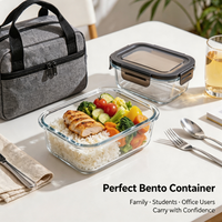 Boîte à bento carrée en verre de 520 ml, compatible micro-ondes et lave-vaisselle, réutilisable, pour la préparation et l'organisation des repas des étudiants