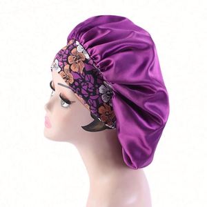 Gorro de Satén con Estampado Floral de Talla Grande para el Cuidado del Cabello Rizado de Mujer, Banda Ancha, para Viajes y Playa, Calidad de Salón - Product Image 5