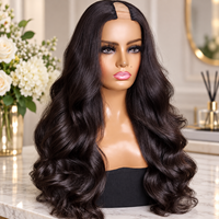 Wig rambut manusia asli India 100% lurus, murah, kutikula sejajar, panjang bisa disesuaikan, wig tanpa lem U V Part untuk wanita kulit hitam