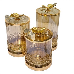 Modern Luxury <b>Glass</b> <b>Food</b> <b>Storage</b> <b>Containers</b> Cylinder Shape Airtight Metal Lid Handcrafted Design Stackable Kitchen Use - Product Image 1