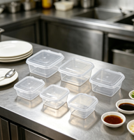 Contenants à sauce carrés en plastique PP avec couvercle à charnière anti-déversement, étanches, jetables, écologiques, transparents, 1-5 oz