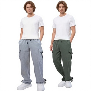 <b>Men's</b> Casual Eco-friendly Drawstring <b>Cargo</b> Sweatpants Multiple Pockets Gray <b>Green</b> 100% Cotton Midweight Autumn Wear Office - Product Image 1