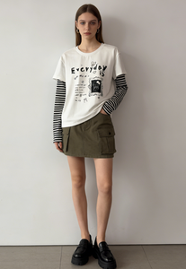 Camiseta de Dos Piezas con Estampado Digital Ecológico para Mujer, Estilo Gótico, Linda, con Estampado de Dibujos Animados Hechos a Mano, Manga Larga a Rayas para Moda Alternativa - Product Image 4