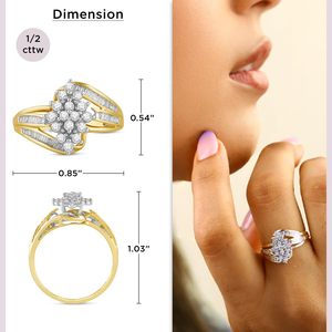 เครื่องประดับสั่งทำ SGARIT แหวนทองคำ 10K ประดับเพชรแล็บทรงกลมและทรงบาแกตต์ น้ำหนักรวม 1/2 กะรัต ของขวัญเครื่องประดับชั้นดีสำหรับผู้หญิง - Product Image 3