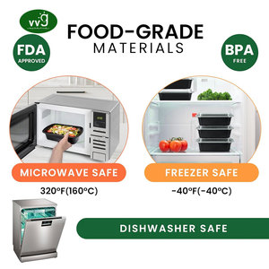 Contenedor de Alimentos Desechable y Reutilizable VVG, Apto para Microondas, para Comida para Llevar, de Polipropileno Negro con Tapa, para Restaurantes - Product Image 4