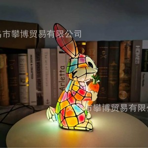 Lámpara Nocturna LED de Conejo con Mosaico Colorido y Zanahoria, Alimentación USB, Control Táctil, Decoración para el Hogar, Regalo - Product Image 2