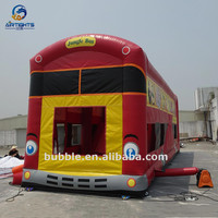 Château gonflable combiné extérieur rouge Jungle Bus avec toboggan
