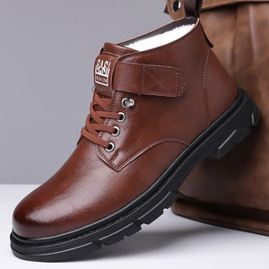 Bottes d'hiver pour hommes en cuir marron chaudes et imperméables à tige haute - Product Image 1