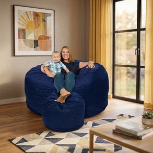 Ultimate <span class=keywords><strong>Sack</strong></span> 6000 Fauteuil pouf de 1,80 m avec repose-pieds, housse en suède bleu marine, chaise longue en mousse surdimensionnée, siège au sol, petit canapé, ou - Product Image 2
