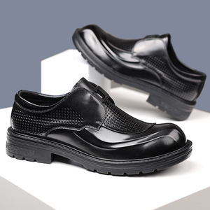 Chaussures d'été en cuir à enfiler pour hommes, bout rond, respirantes, perforées, semelle épaisse, style décontracté et professionnel, type bateau - Product Image 4