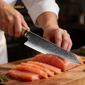 Couteau de cuisine professionnel KitchenBliss Kiritsuke, 67 couches, VG10, couteau de chef japonais en acier Damas avec manche en bois et résine noire - Product Image 3