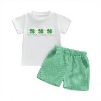 Nouvel ensemble décontracté été 2026 pour tout-petits : T-shirt et short en coton et élasthanne motif trèfle porte-bonheur pour la Saint-Patrick