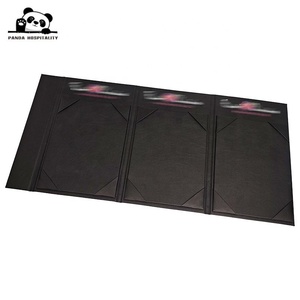 Custom Logo 5 X 7 Black PU Leather Cardboard <strong>Book</strong> 3 Panels Triple View Table Tent Menu Holder Hard Cover Table Top Display - Product Image 6