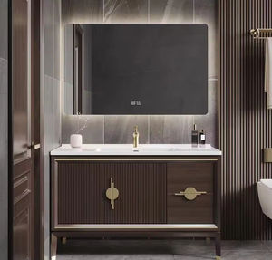 Brown New Modern Smart <b>Bathroom</b> <b>Cabinet</b> Lacquer MDF <b>Floor</b>-Standing Smart Mirror <b>Cabinet</b> Body for Hospital Apartment Use - Product Image 2