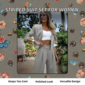 Conjunto de Traje Formal de Dos Piezas para Mujer, Verano 2025, con Chaqueta Corta y Pantalones Rectos a Rayas - Product Image 2