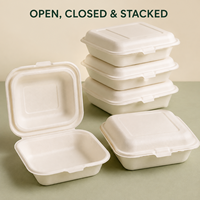 Boîte à clapet jetable en bagasse de canne à sucre, compartiment unique, pour la restauration à emporter et les services de traiteur (vente en gros)