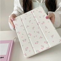 Nueva Funda Rosa con Espejo y Diseño Floral Pequeño para iPad 5/iPad 6, Funda Protectora Antigolpes Triple para Tablet de 9.7 Pulgadas, iPad Air 1/2