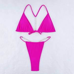 PASUXI Bikini <span class=keywords><strong>Sexy</strong></span> <span class=keywords><strong>da</strong></span> <span class=keywords><strong>Donna</strong></span> all'Ingrosso, Set Due Pezzi con Top Halter e Perizoma, Tinta Unita, Schiena Scoperta, Traforato, Anti-UV, Traspirante - Product Image 4