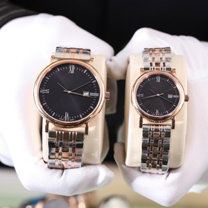 Montres mécaniques pour couple, bracelet en acier inoxydable argenté avec affichage de la date et cadran à chiffres romains Omegaes - Product Image 6
