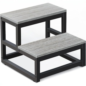 Children Step <b>Stool</b> Two Tier Gray Wood Effect Non Slip Surface For Kids <b>Bathroom</b> Use Durable Framework Design - Product Image 1