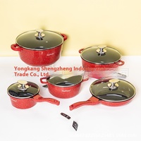 Set Peralatan Masak Anti Lengket HausRoland Classic Granit Marmer Aluminium Batu Maifan Panci Sup Wajan dengan Tutup Kaca untuk Memasak