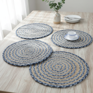 DIVTIK DECOR Modern Design Jute Denim Cotton Customizable Placemats Floral Braided Machine Made Anti-Slip Home Eco-Friendly - Product Image 3