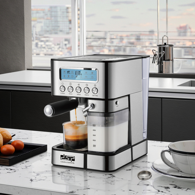 DSP Commercial Coffee Milk Maker with Milk Tank Digital Espresso Machine Stainless Steel 1350W