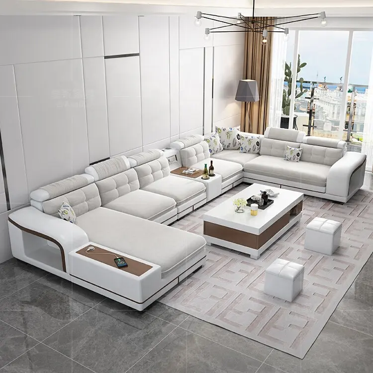 Huis Woonkamer Meubels Mode Custom Sectionele 7 Seater Grijze U-Vorm Hoek Modern Luxe Stof Sofa Design