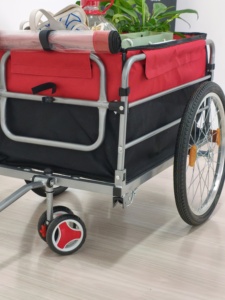 Chariot utilitaire pliable robuste - Chariot de jardin en tissu rouge et noir avec grandes <span class=keywords><strong>roues</strong></span> et poignée télescopique pour le transport en extérieur - Product Image 3