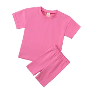 nachhaltige neutrale Babykleidung 2-teilig Baby-Mädchen Sommer-Outfits Kurzarm Oberteile Baumwolle Baby einfache kurze Sets